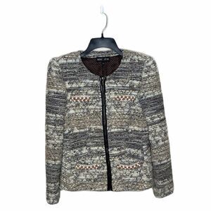 Monica Magni Tweed Embellished Zip Front Jacket